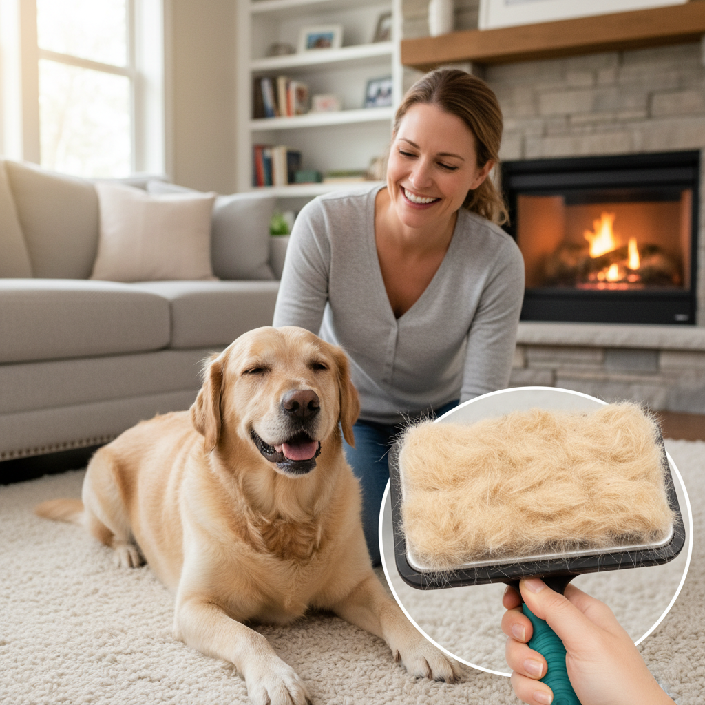 Propriétaire brossant son labrador